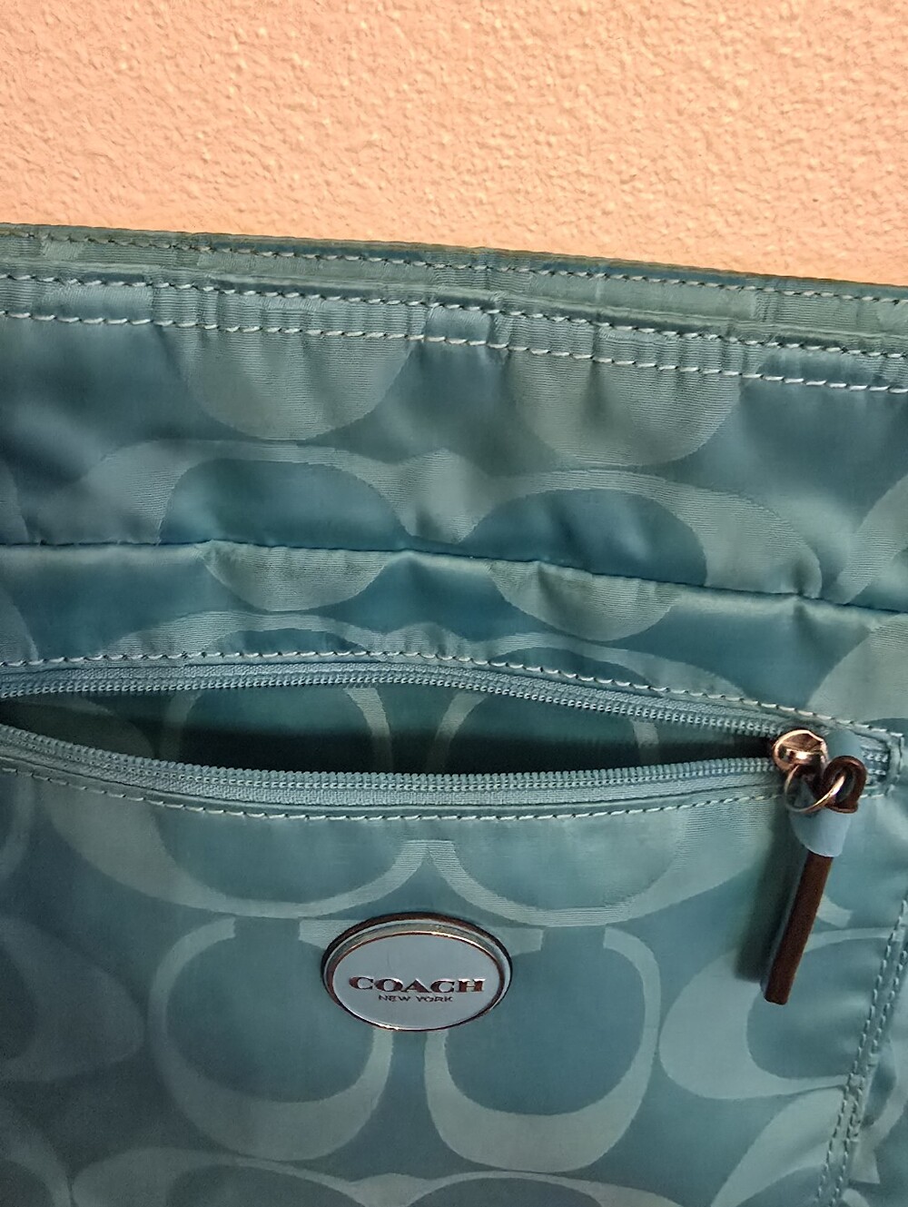 Coach Signature C Getaway File Crossbody Slim Bag Purse Teal Blue Nylon #F77408 - Picture 4 of 16